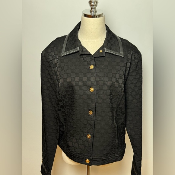 St. John Black Logo Textured Denim Jacket Size L - Picture 3 of 12